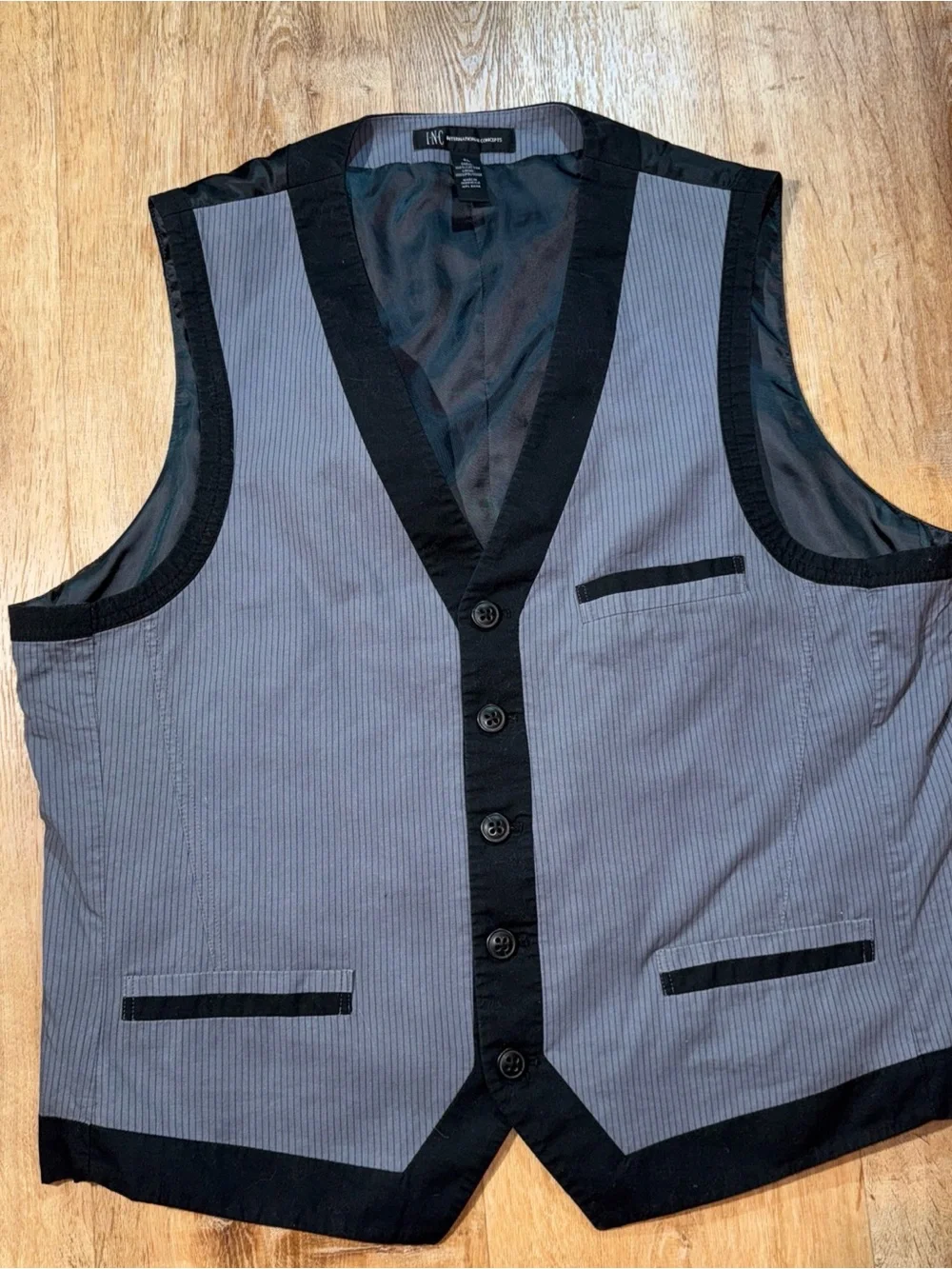 INC International Concepts Stripes Gray Vest Gothic Crest Chain L Wedding Vest